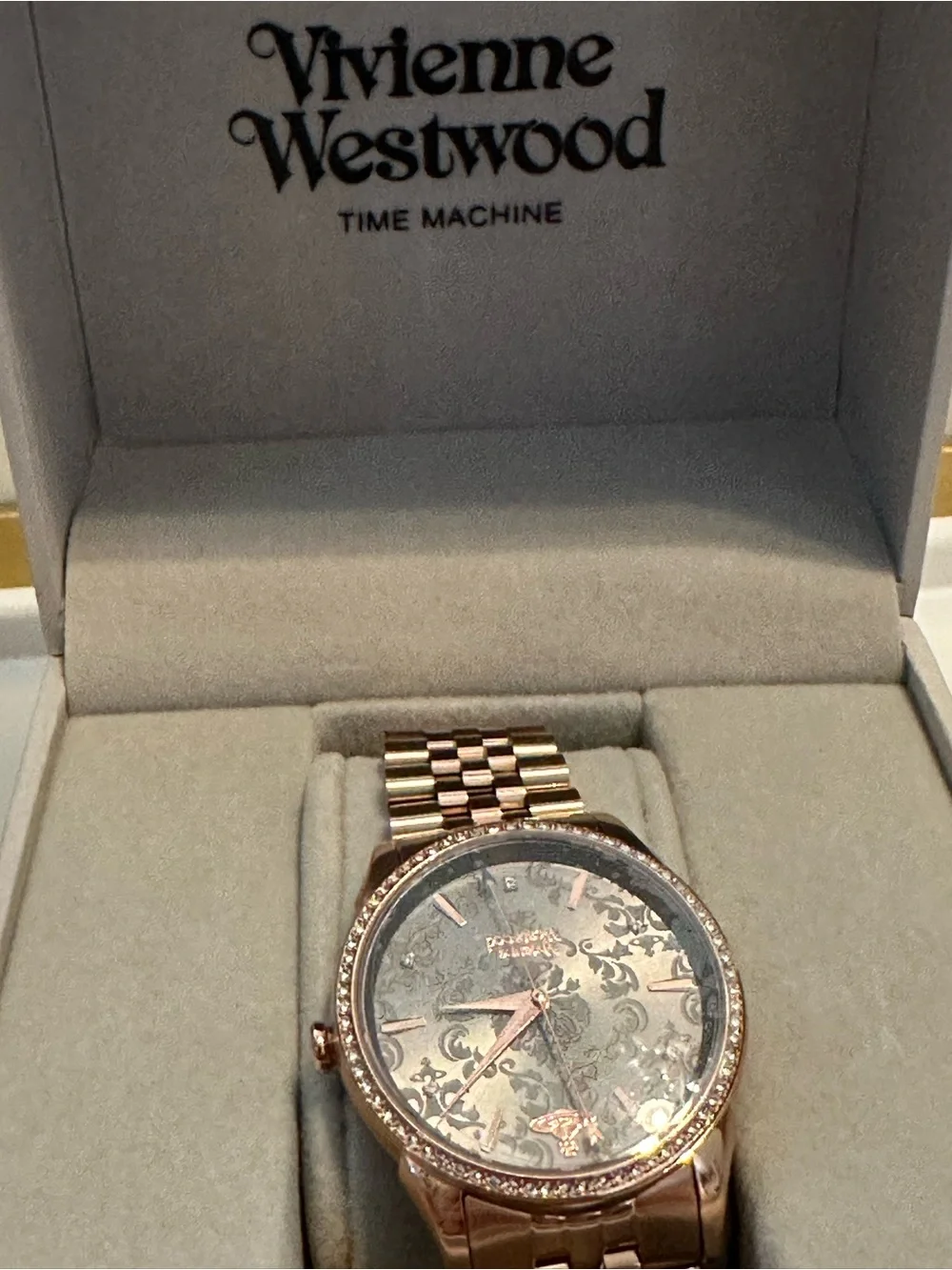 New Vivienne Westwood Wallace Rose Gold Crystal Swiss Watch w Box